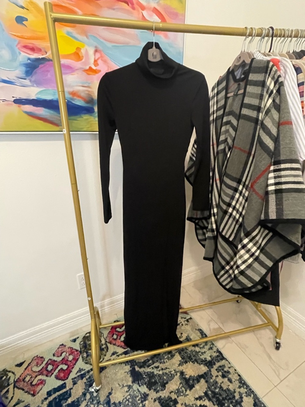 H&M Black Long-Sleeve Turtleneck Maxi Dress XS evening chic date classy
